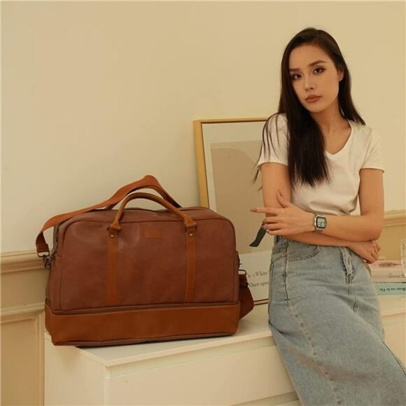 Leather Large Travel Duffel Tote Bag Carry On Weekender...